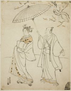 Les acteurs Ichikawa Komazo I (G) et Nakamura Matsue I (D) - Torii Kiyomitsu I