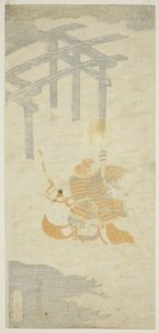 Le guerrier Sasaki Shiro Takatsuna traversant à cheval la rivière Uji - Torii Kiyomitsu I