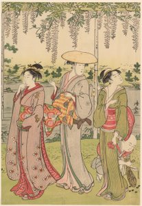 Admiration des glycines au sanctuaire de Kameido - Torii Kiyonaga