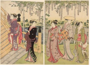 Admirer la glycine au sanctuaire Kameido - Torii Kiyonaga