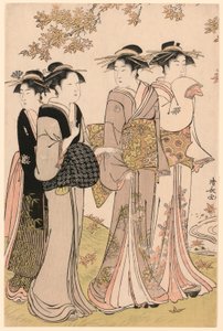 Beautés sous un érable, de la série "Une collection de beautés contemporaines des quartiers de plaisir (Tosei yuri bijin awase)" - Torii Kiyonaga