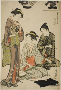 Se Rafraîchir à Nakasu (Nakasu no suzumi), de la série "Collection de Beautés Contemporaines des Quartiers de Plaisir (Tosei yuri bijin awase)" - Torii Kiyonaga