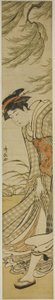 Courtisane marchant sous un saule par une journée venteuse - Torii Kiyonaga