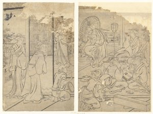 Fête dans la maison de thé Komeikan - Torii Kiyonaga