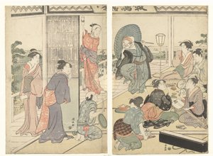 Fête dans la maison de thé Komeikan - Torii Kiyonaga