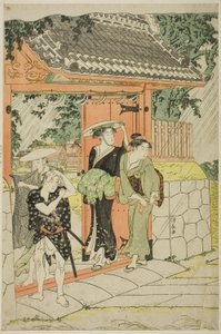 Averse soudaine au sanctuaire de Mimeguri - Torii Kiyonaga