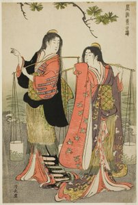 Les servantes de saumure de Suma, de la série "Une brocade de manières orientales (Fuzoku Azuma no nishiki)" - Torii Kiyonaga