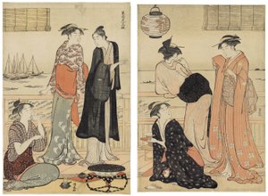 Le sixième mois, profitant de la fraîcheur du soir dans une maison de thé, de la série Les Douze Mois dans le Quartier Sud (Minami jūni kō) - Torii Kiyonaga