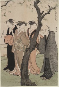 Troisième mois : Temps des cerisiers en fleurs à Gotenyama - Torii Kiyonaga