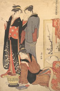 Deux femmes debout, tenant un enfant - Torii Kiyonaga