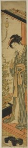 Femme admirant des gloires du matin en se brossant les dents - Torii Kiyonaga