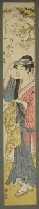 Femme regardant les cerisiers en fleurs - Torii Kiyonaga
