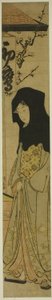 Femme portant une capuche noire devant la maison de thé Hatsutaka - Torii Kiyonaga