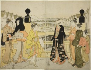 Femmes traversant le pont Nihonbashi - Torii Kiyonaga