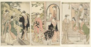 Yoshitsune apportant une sérénade à Joruri hime