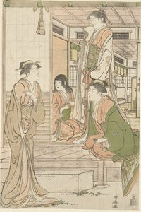 Yoshitsune apportant une sérénade à Joruri hime