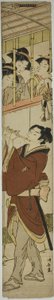 Jeune homme jouant de la flûte devant trois filles - Torii Kiyonaga