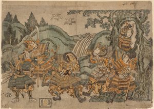Minamoto no Yoritomo Caché dans un Arbre - Torii Kiyoshige