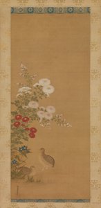 Caille et fleurs d