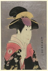Segawa Tomisabur, un acteur, portrait en buste, de profil droit, dans le rôle de Yadorigi, l