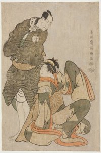 Les acteurs Iwai Hanshiro IV (à droite) en Ohan du Shinanoya et Bando Hikosaburo III (à gauche) en Obiya Choemon