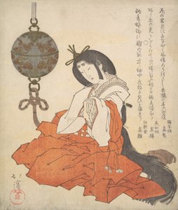 Dame de la Cour Kanjo Assise, et un Tsurikoro Suspendu près de sa Tête, vers 1825 - Totoya Hokkei