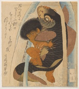 Kintarō luttant avec la carpe géante (Kintarō to Koi) - Totoya Hokkei