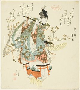 Minamoto no Yoshitsune (Ushiwaka Maru) jouant de la flûte - Totoya Hokkei