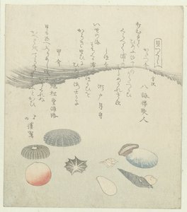 Coquille ronde rouge et bleue avec des coquilles plus petites - Totoya Hokkei