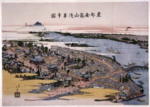 Temple Kinryuzan Senso-ji dans la capitale orientale (Edo) c.1820 - Toyota Hokkei