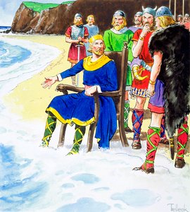 Le roi Canut échouant à retenir les vagues, début du 11ème siècle c1900