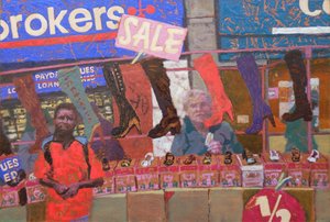Étalage de chaussures (Deptford, Londres), 2013 (huile sur carton) - Trevor Burgess