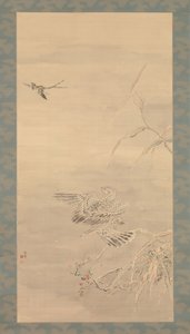 Faucon Saisissant un Petit Oiseau, XIXe siècle - Tsubaki Chinzan