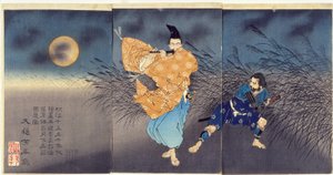Fujiwara no Yasumasa jouant de la flûte au clair de lune - Tsukioka Yoshitoshi