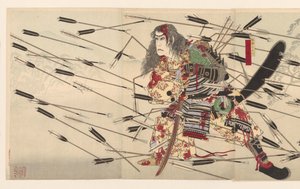 Ichikawa Danjuro IX en Kusunoki Masatsura à la bataille de Shijonawate - Tsukioka Yoshitoshi