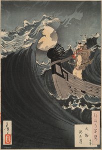 Cent Aspects de la Lune #12 : Benkei calmant les vagues à la baie de Daimotsu - Tsukioka Yoshitoshi