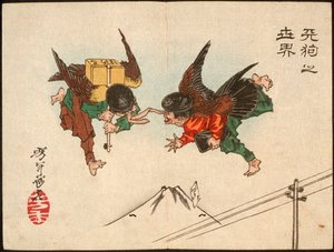 Messagers tengu se heurtant en plein vol - Tsukioka Yoshitoshi