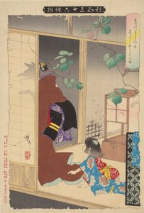La femme-renard Kuzunoha quittant son enfant - Tsukioka Yoshitoshi