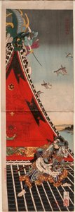 Zwei Helden kämpfen auf dem Hōryūkaku - Tsukioka Yoshitoshi
