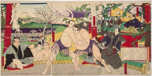 Combat des lutteurs de sumo Koyonagi Tsunekichi et Arauma Daigoro - Tsukioka Yoshitoshi