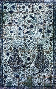Panneau décoratif avec deux vases et des fleurs - Turkish School