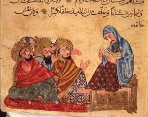 Socrate débat de philosophie avec ses disciples, Turquie, manuscrit arabe - Turkish School