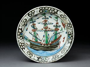 Plat en pâte de pierre avec décoration sous glaçure, Iznik, vers 1620-30 - Turkish School