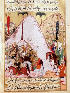Le prophète Mahomet (visage couvert) lors du siège de La Mecque. Miniature turque du XVIIIe siècle. Palais de Topkapi, Istanbul, Turquie - Turkish School