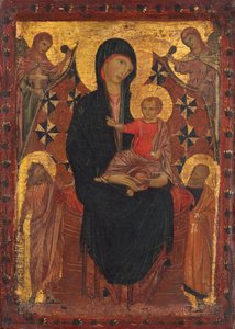 Madone et enfant avec Saint Jean-Baptiste, Saint Pierre et deux anges - Tuscan 13th Century