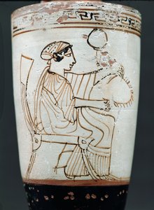 Lécythe attique à fond blanc représentant une femme tressant une couronne, c.475-420 av. J.-C. (poterie) - Tymbos Painter
