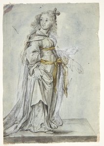 Figure féminine allégorique. Toute la partie droite du contour du corps est corrigée. Le bras gauche de la femme exposé à un repentir - Ubekendt