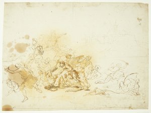 Scène de combat devant les murs de Rome. Bataille du pont Milvius?