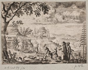 Paysage avec deux hommes qui se battent