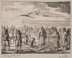 Nomades avec des rennes dans un paysage enneigé